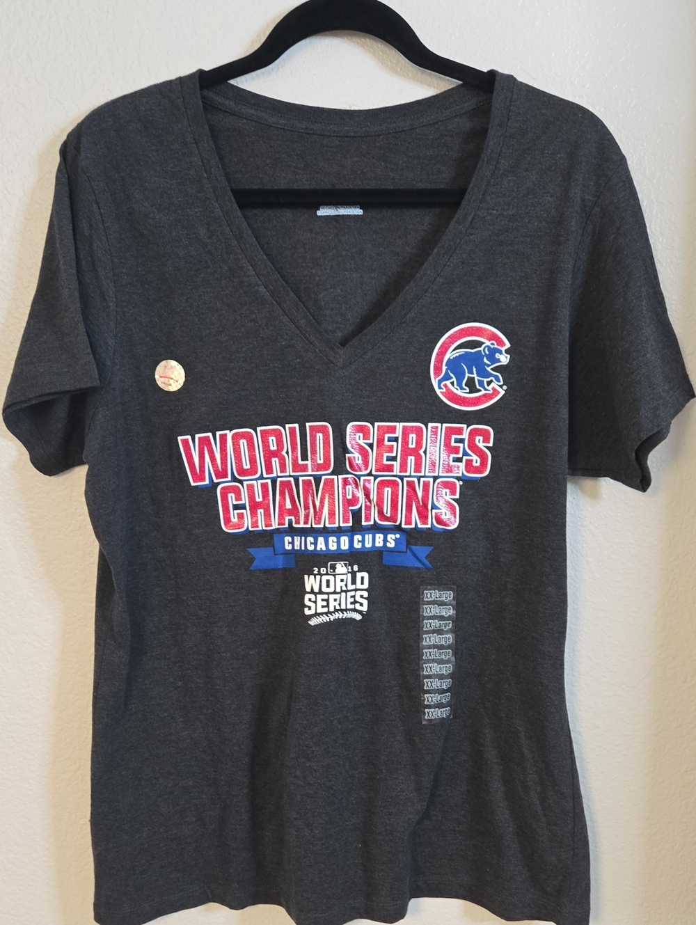 MLB Chicago Cubs World Series V-Neck Tee - Dark Gray, Red & Blue